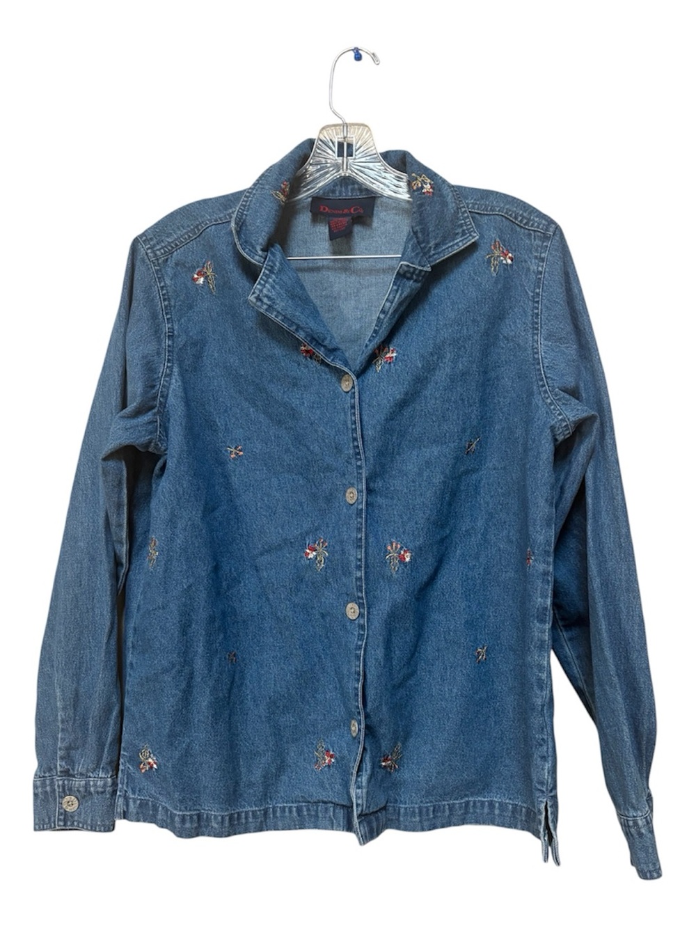 Vintage Denim & Co Floral Embroidered Denim Shirt Small
